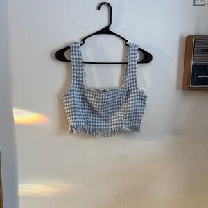 Missguided Blue and White Houndstooth Crop Top